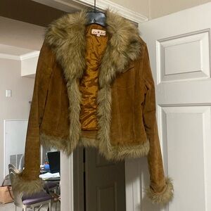Beautiful brown Leather fur jacket